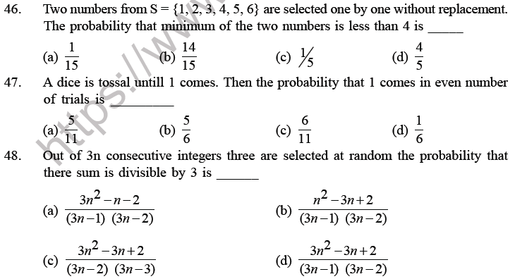 JEE Mathematics Probability MCQs Set A, Multiple Choice Questions